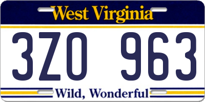WV license plate 3ZO963