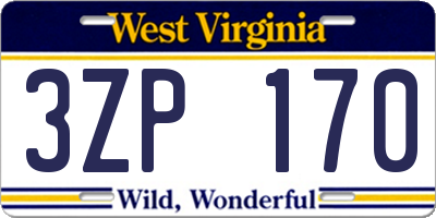 WV license plate 3ZP170