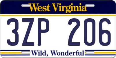 WV license plate 3ZP206