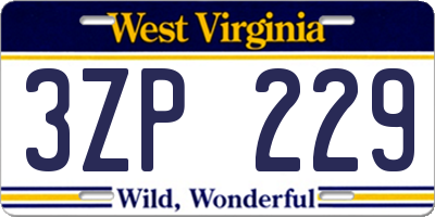 WV license plate 3ZP229