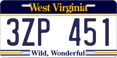 WV license plate 3ZP451