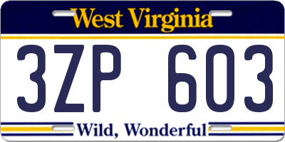 WV license plate 3ZP603