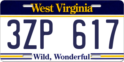 WV license plate 3ZP617
