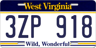 WV license plate 3ZP918