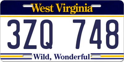 WV license plate 3ZQ748