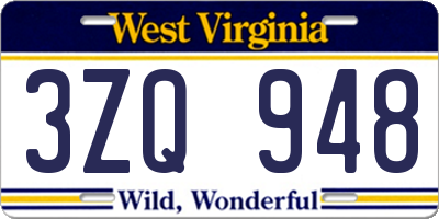 WV license plate 3ZQ948