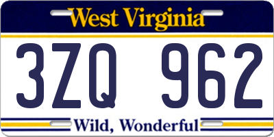 WV license plate 3ZQ962