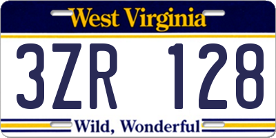 WV license plate 3ZR128