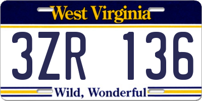 WV license plate 3ZR136