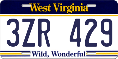 WV license plate 3ZR429