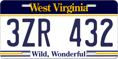 WV license plate 3ZR432