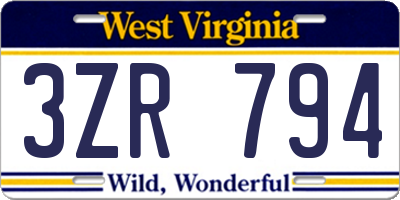 WV license plate 3ZR794