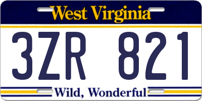 WV license plate 3ZR821
