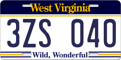 WV license plate 3ZS040