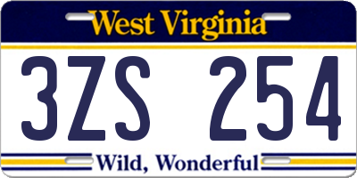 WV license plate 3ZS254