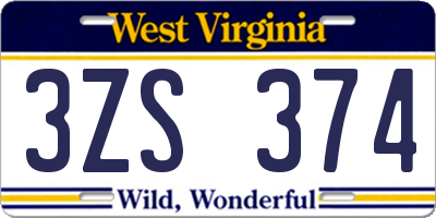 WV license plate 3ZS374