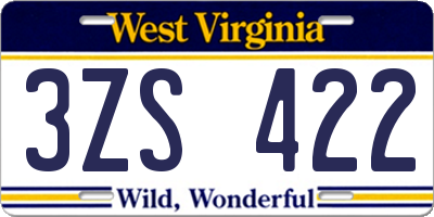 WV license plate 3ZS422