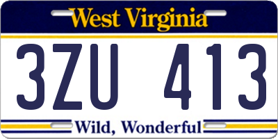 WV license plate 3ZU413