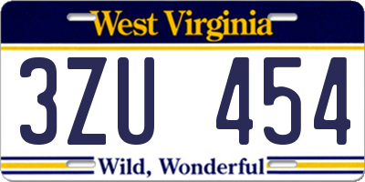 WV license plate 3ZU454