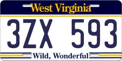 WV license plate 3ZX593