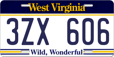 WV license plate 3ZX606
