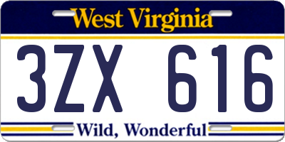 WV license plate 3ZX616