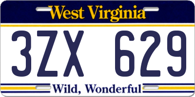 WV license plate 3ZX629