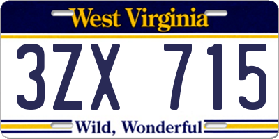 WV license plate 3ZX715