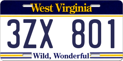 WV license plate 3ZX801