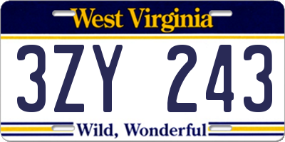 WV license plate 3ZY243