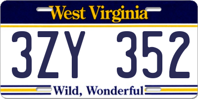 WV license plate 3ZY352
