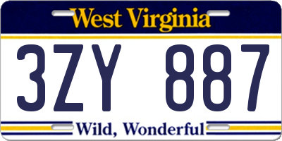 WV license plate 3ZY887