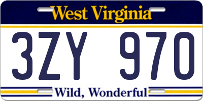 WV license plate 3ZY970