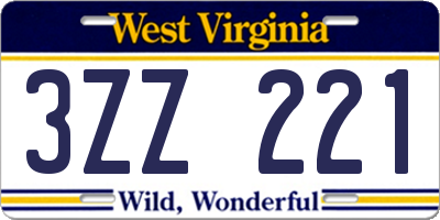WV license plate 3ZZ221