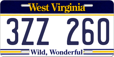 WV license plate 3ZZ260