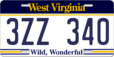 WV license plate 3ZZ340
