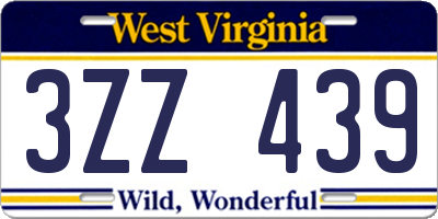 WV license plate 3ZZ439
