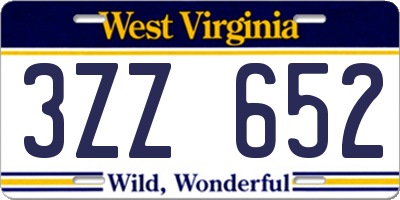 WV license plate 3ZZ652