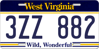 WV license plate 3ZZ882
