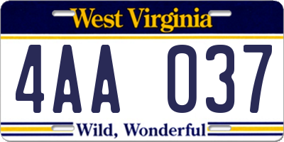 WV license plate 4AA037