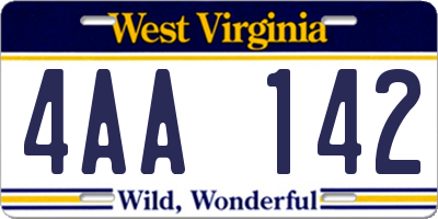 WV license plate 4AA142