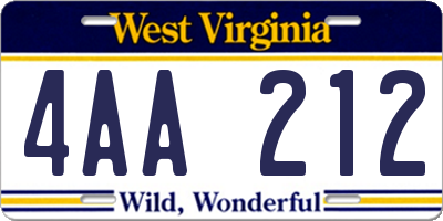 WV license plate 4AA212
