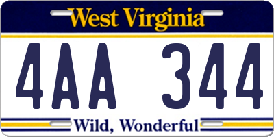 WV license plate 4AA344