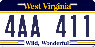 WV license plate 4AA411