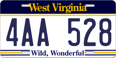 WV license plate 4AA528