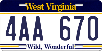 WV license plate 4AA670
