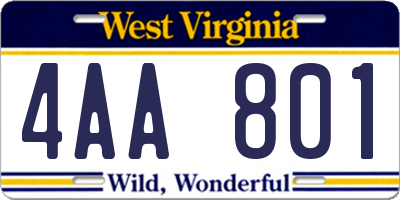 WV license plate 4AA801