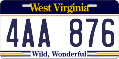 WV license plate 4AA876