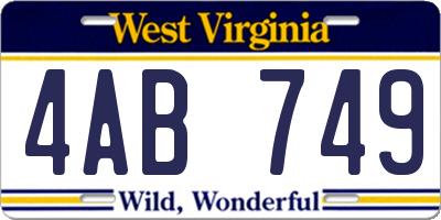 WV license plate 4AB749