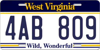 WV license plate 4AB809